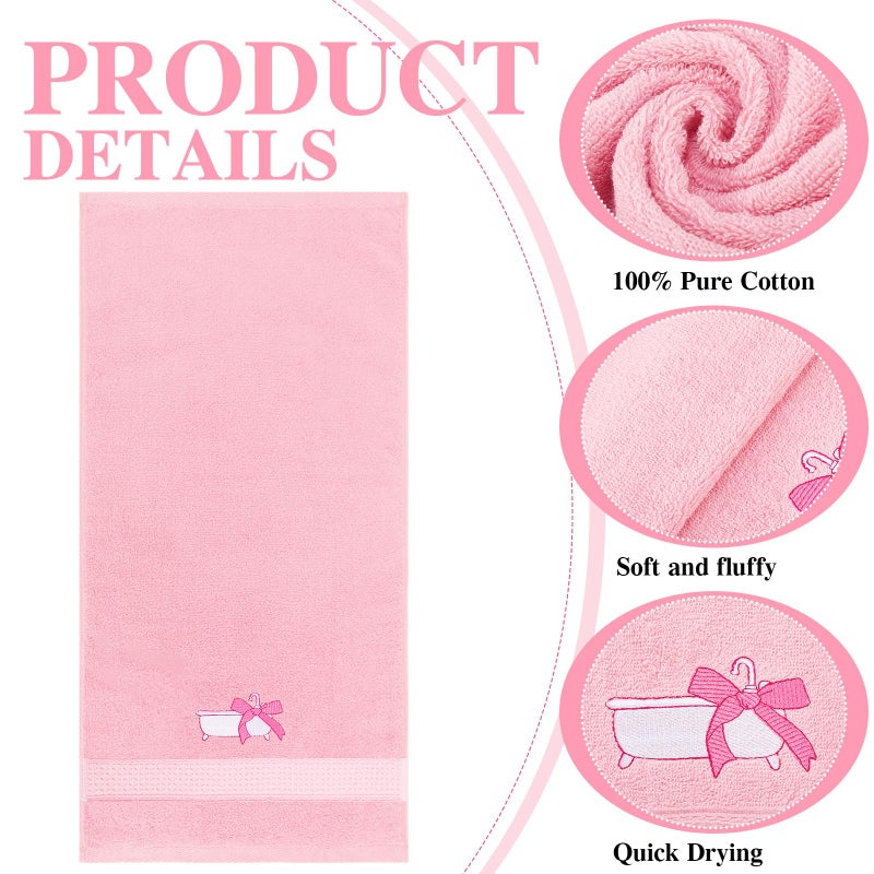 Breling 3 Pcs Bow Towels for Bathroom, Coquett Pink Bowknot Kitchen Hand Towels 100% Cotton Soft Embroidered Home Decoration for Birthday Bridal Shower Wedding Gifts 13.3 x 29 Inch - Image 3