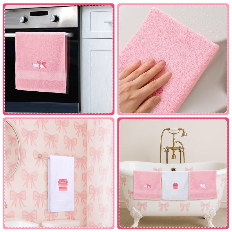 Breling 3 Pcs Bow Towels for Bathroom, Coquett Pink Bowknot Kitchen Hand Towels 100% Cotton Soft Embroidered Home Decoration for Birthday Bridal Shower Wedding Gifts 13.3 x 29 Inch - Image 5