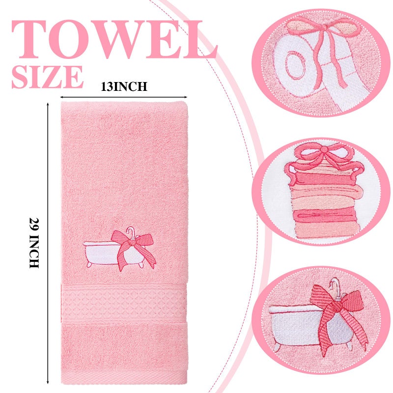 Breling 3 Pcs Bow Towels for Bathroom, Coquett Pink Bowknot Kitchen Hand Towels 100% Cotton Soft Embroidered Home Decoration for Birthday Bridal Shower Wedding Gifts 13.3 x 29 Inch - Image 4