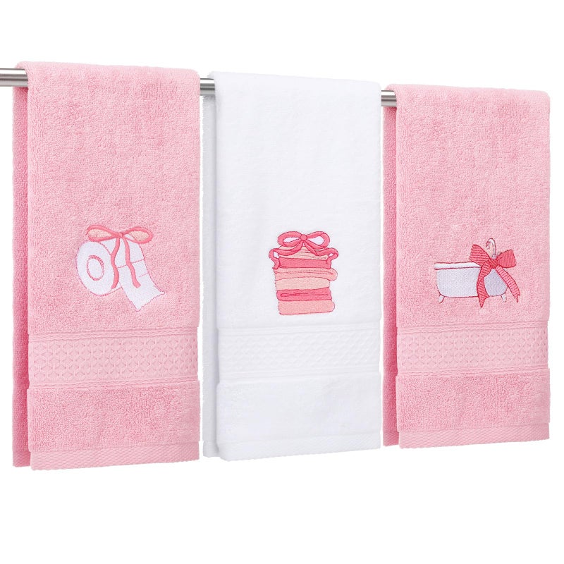 Breling 3 Pcs Bow Towels for Bathroom, Coquett Pink Bowknot Kitchen Hand Towels 100% Cotton Soft Embroidered Home Decoration for Birthday Bridal Shower Wedding Gifts 13.3 x 29 Inch - Image 1