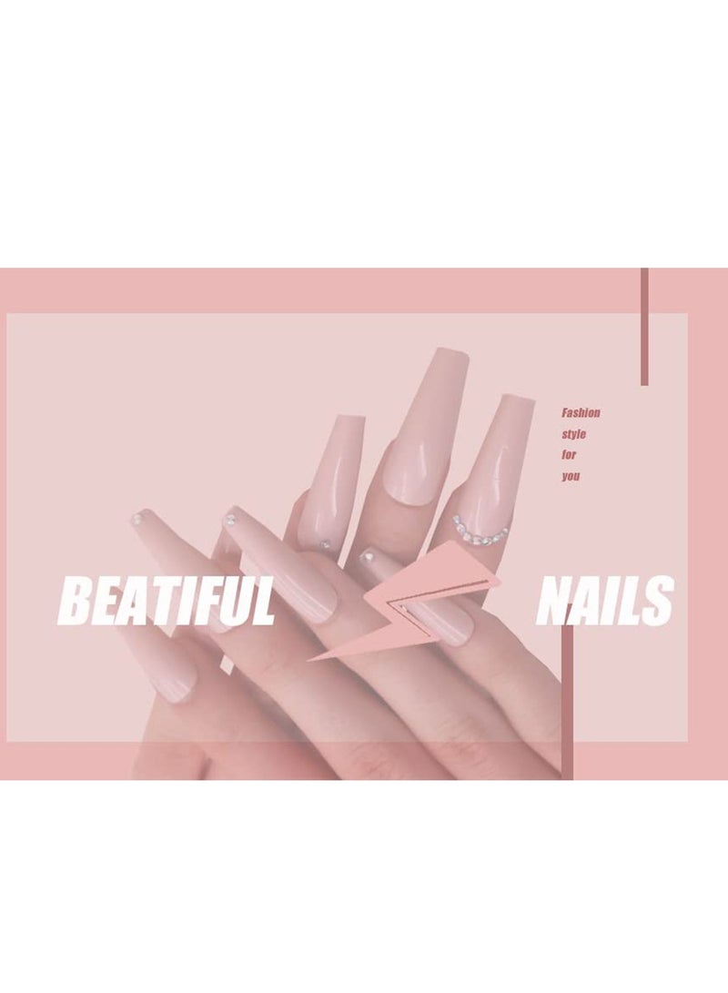 SYOSI 24 قطعة أظافر صناعية طويلة جدًا، أظافر صناعية على شكل نعش، أظافر صناعية لامعة بتغطية كاملة، أطراف أظافر صناعية مزينة بأحجار الراين اللامعة للنساء والفتيات باللون الوردي - Image 3