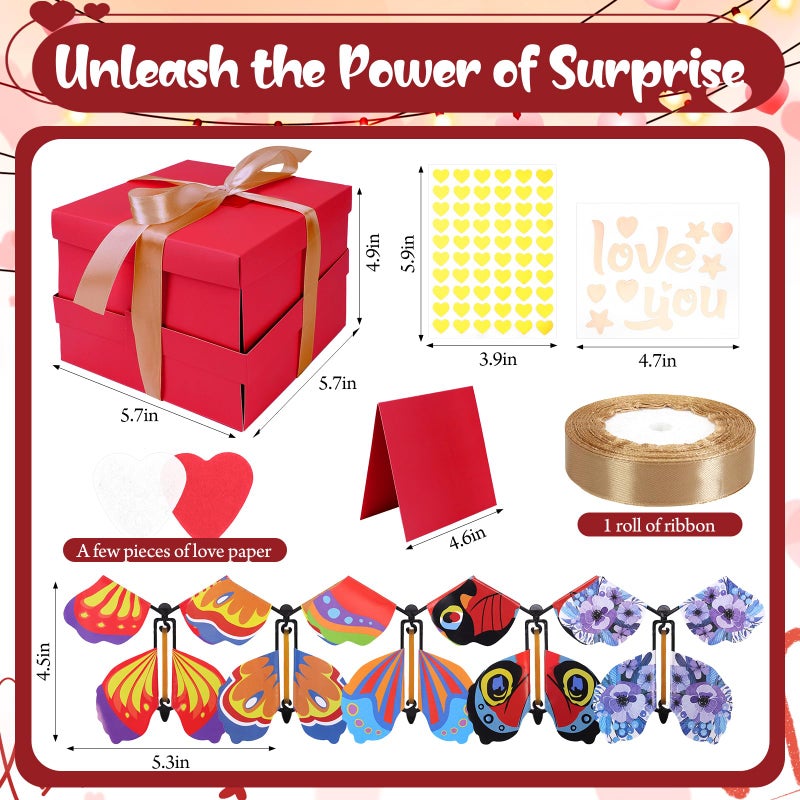 Welpurch Flying Butterfly Explosion Gift Box, Love You, DIY Unique Exploding Surprise Gift Box, Red Love Heart Box, Red Box Explosion for Valentines Day, Birthday, Wedding, Anniversaries - Image 3