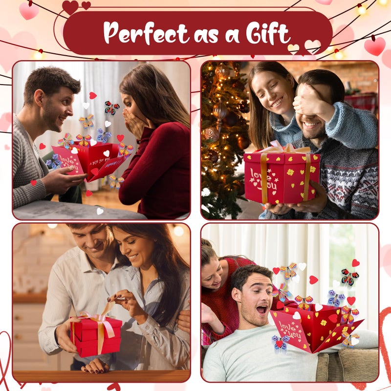 Welpurch Flying Butterfly Explosion Gift Box, Love You, DIY Unique Exploding Surprise Gift Box, Red Love Heart Box, Red Box Explosion for Valentines Day, Birthday, Wedding, Anniversaries - Image 5