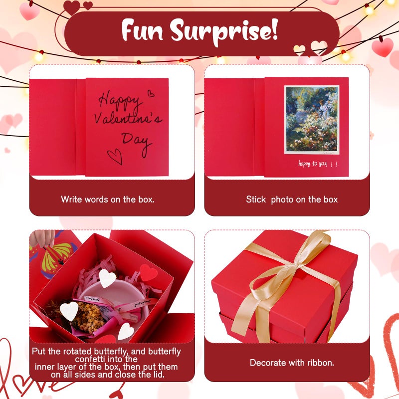 Welpurch Flying Butterfly Explosion Gift Box, Love You, DIY Unique Exploding Surprise Gift Box, Red Love Heart Box, Red Box Explosion for Valentines Day, Birthday, Wedding, Anniversaries - Image 4