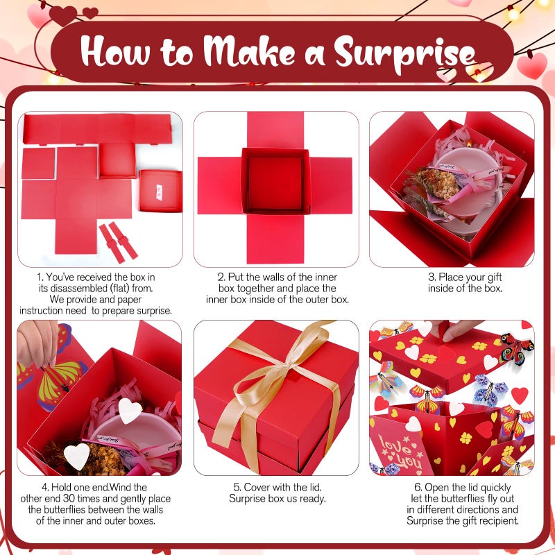 Welpurch Flying Butterfly Explosion Gift Box, Love You, DIY Unique Exploding Surprise Gift Box, Red Love Heart Box, Red Box Explosion for Valentines Day, Birthday, Wedding, Anniversaries - Image 2