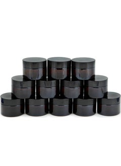 Vivaplex Vivaplex, 12, Amber, 1 oz, Round Glass Jars, with Inner Liners and black Lids  - Image 1