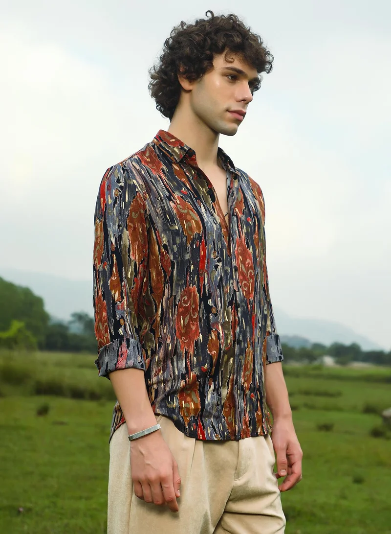كامبوس سوترا Men's Multicolour Tarnished Foliage Shirt