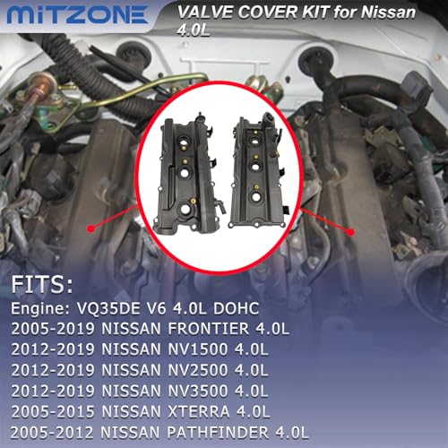 MITZONE أغطية صمامات MITZONE مع حشوات وصواميل غطاء فلتر الزيت متوافقة مع نيسان فرونتير 2005-2019 05-15 إكستيرا 05-12 باثفايندر NV1500 2500 3500 4.0L V6 بديل 13264-EA210، 13264-EA200 - Image 3