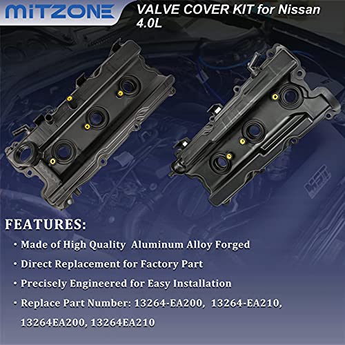MITZONE أغطية صمامات MITZONE مع حشوات وصواميل غطاء فلتر الزيت متوافقة مع نيسان فرونتير 2005-2019 05-15 إكستيرا 05-12 باثفايندر NV1500 2500 3500 4.0L V6 بديل 13264-EA210، 13264-EA200 - Image 2