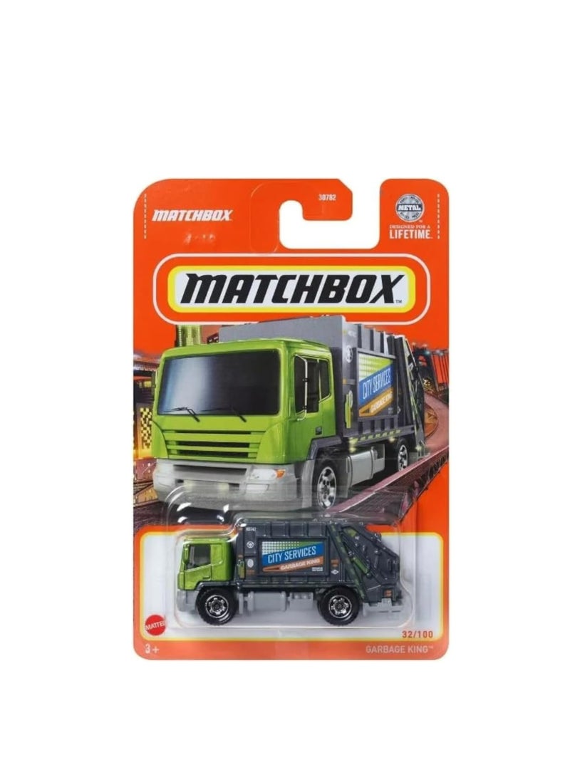 ماتش بوكس شاحنة لعبة مصبوبة بمقياس 1:64 من Garbage King Green & Silver City Services