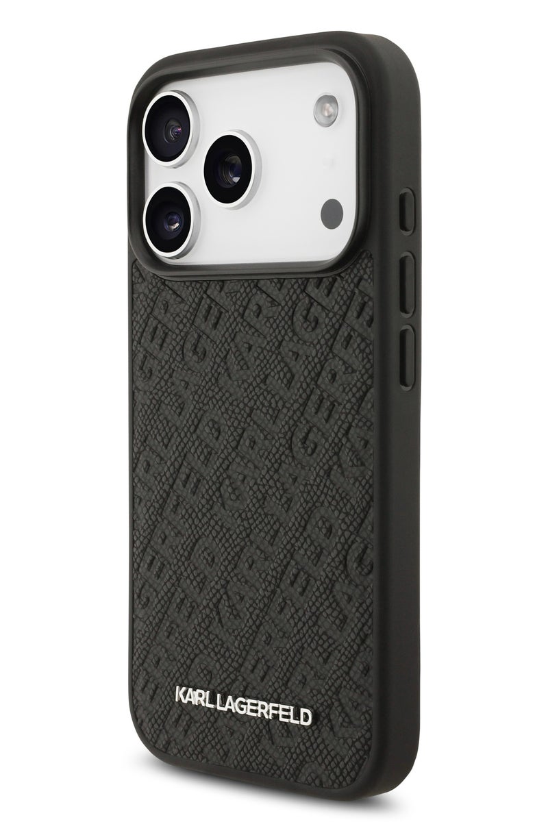 كارل لاغرفيلد جراب MagSafe لهاتف iPhone 17 Pro Max / غطاء خلفي من جلد البولي يوريثان ملفوف بالكامل مع حبيبات Karl - أسود - Image 3