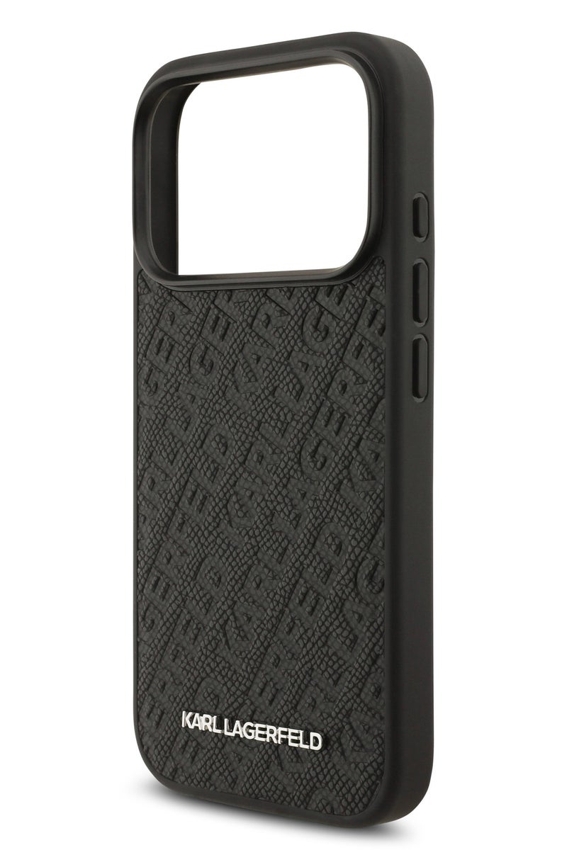كارل لاغرفيلد جراب MagSafe لهاتف iPhone 17 Pro Max / غطاء خلفي من جلد البولي يوريثان ملفوف بالكامل مع حبيبات Karl - أسود - Image 2