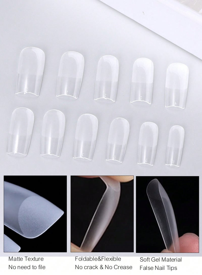 550pcs Medium Square Soft Gel Nail Tips - Semi-Frosted Transparent Press-On Nails for DIY & Salon, Easy to Use with UV Gel, French Design Artificial Nails, 12 Sizes with Storage Box, Nail Extension, Medium Square - Image 3