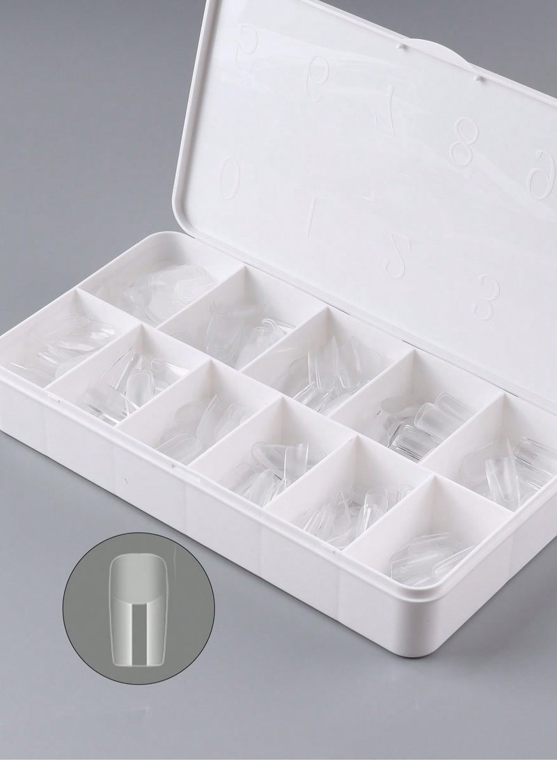 550pcs Medium Square Soft Gel Nail Tips - Semi-Frosted Transparent Press-On Nails for DIY & Salon, Easy to Use with UV Gel, French Design Artificial Nails, 12 Sizes with Storage Box, Nail Extension, Medium Square - Image 5