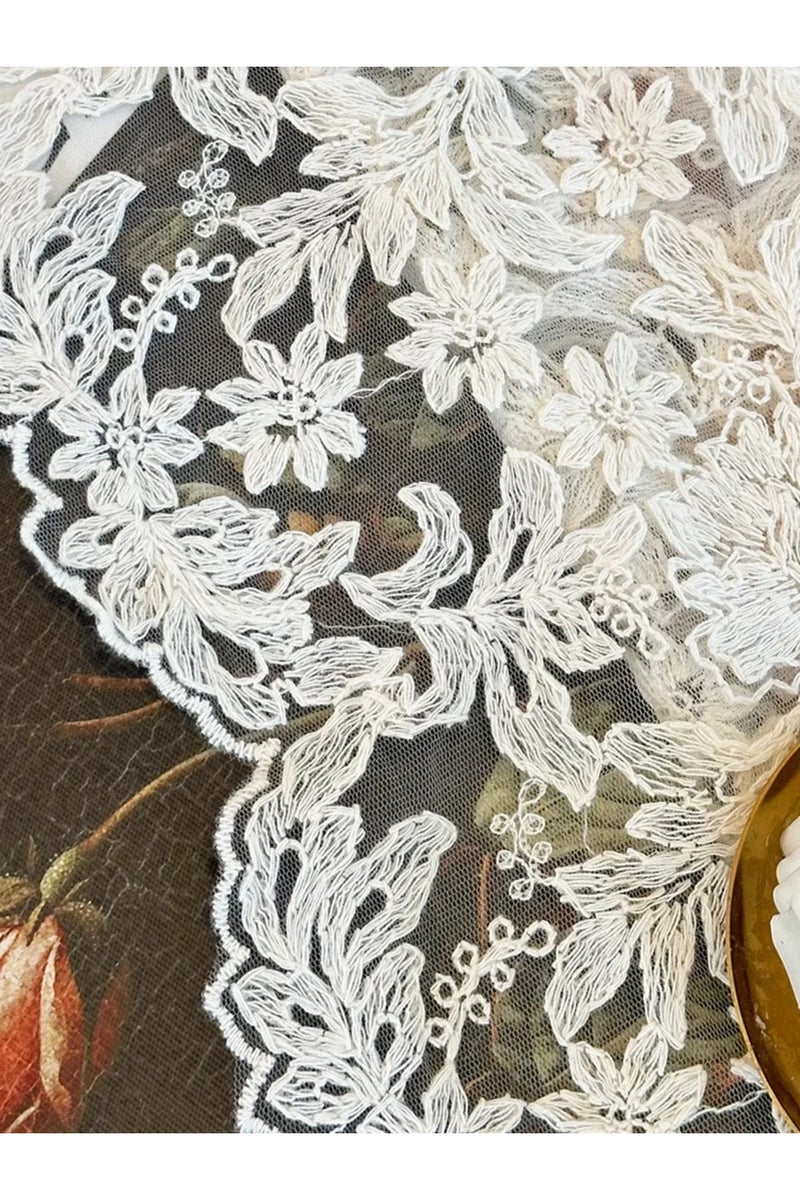 Pull Pleated Tape W130cmXH80cm 1pc WHITE French High-end Vintage Beige Embroidered Gauze Curtains wi