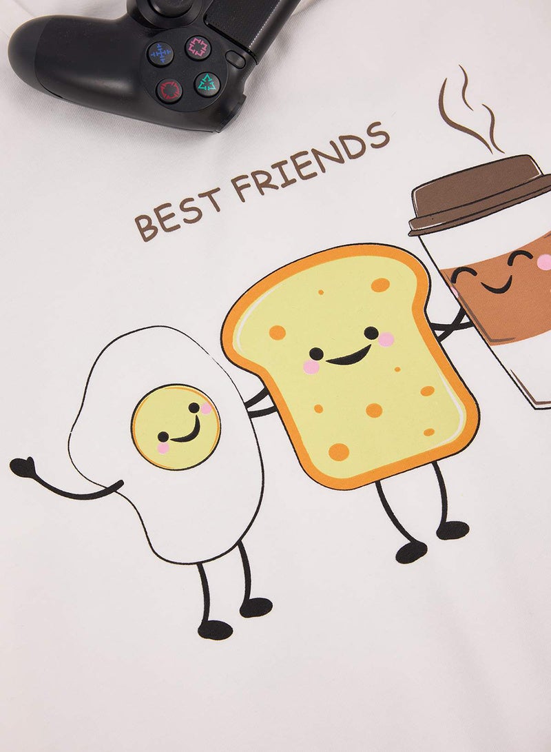 trendyol White Regular Fit Short Sleeve Cotton Plaid Breakfast Printed Pajamas Set Tmnss26Pt00006 - Image 5