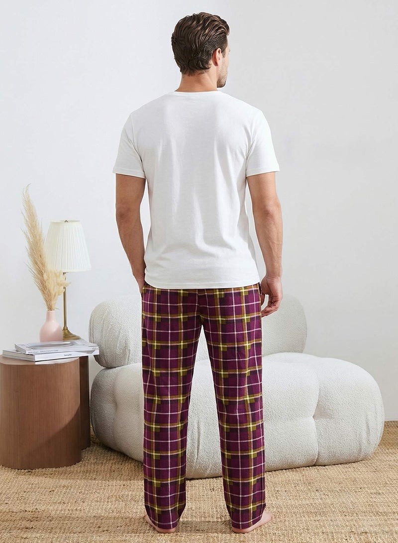 trendyol White Regular Fit Short Sleeve Cotton Plaid Breakfast Printed Pajamas Set Tmnss26Pt00006 - Image 3