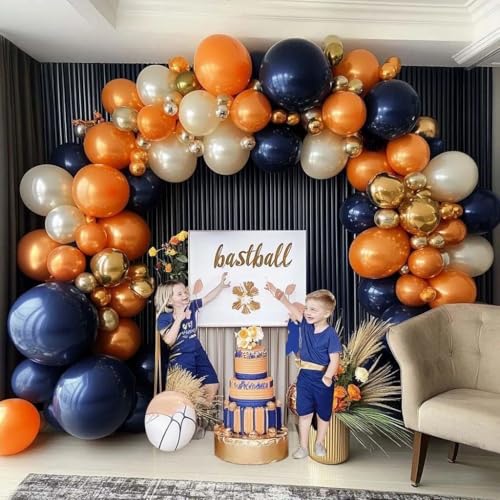 Partycus Navy Blue Orange Balloon Garland Arch Kit Double Stuffed Dark Blue Burnt Orange Pearl White Sand Gold Balloon for Birthday Baby Shower New Year Party Decoration - Image 5