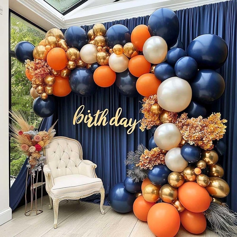 Partycus Navy Blue Orange Balloon Garland Arch Kit Double Stuffed Dark Blue Burnt Orange Pearl White Sand Gold Balloon for Birthday Baby Shower New Year Party Decoration - Image 3
