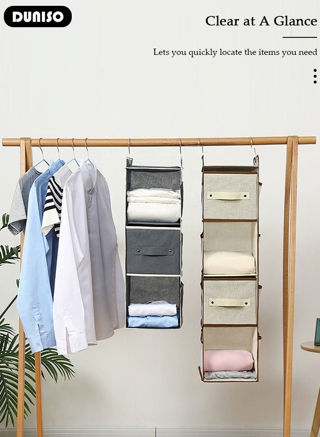 DUNISO 4-Tier Hanging Storage Organizer with 3 Drawers, Hanging Closet Shelf Organizer with Handle, Wardrobe Hanging Organizer, Fabric Hanging Shelf Storage Organizer, Hanging Closet Organizer - Image 5