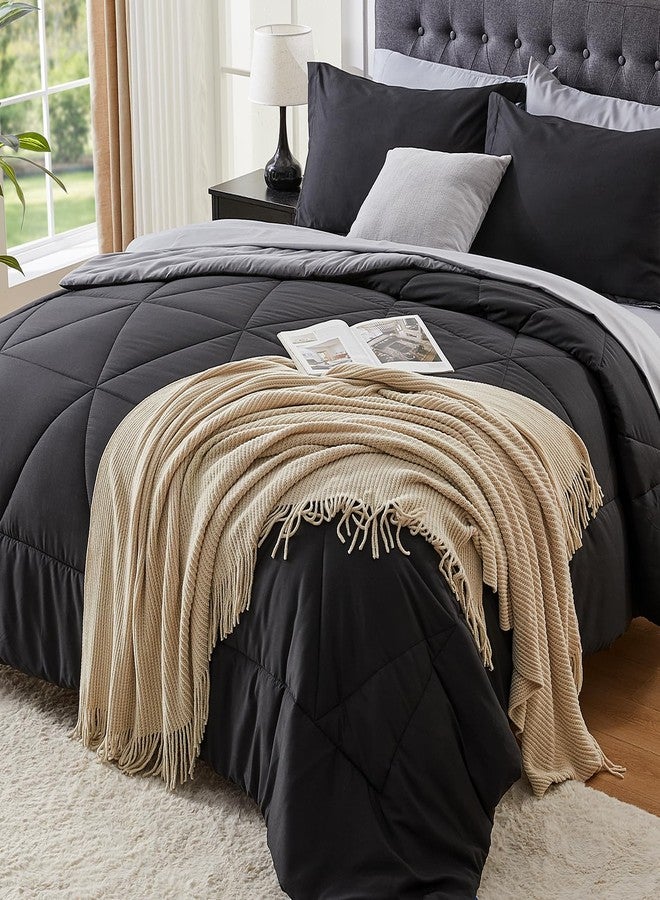 BEDELITE Queen Comforter Set 7 Pieces Bed in A Bag - Soft Microfiber Reversible Black Bed Set with Comforters, Sheets, Pillowcases & Shams, Cozy Luxury Bedding Sets for All Season - Image 1