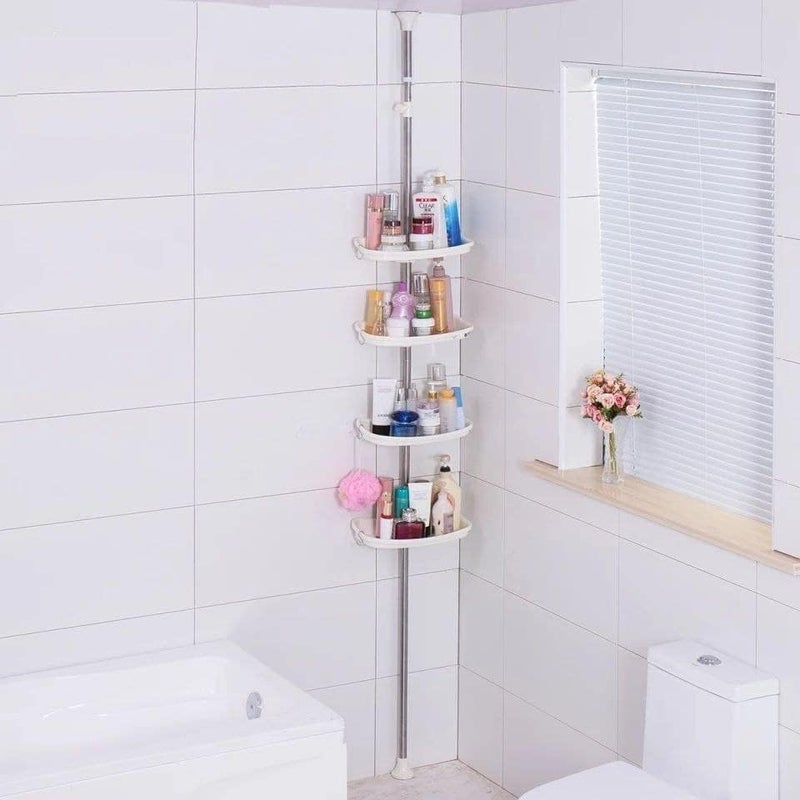 Stainless steel shower holder consisting of a stainless steel column + 4 rounds + a movable towel + 3 hooks, an adjustable tension column, without drilling (10.1 feet handle)... Its length ranges... - Image 4