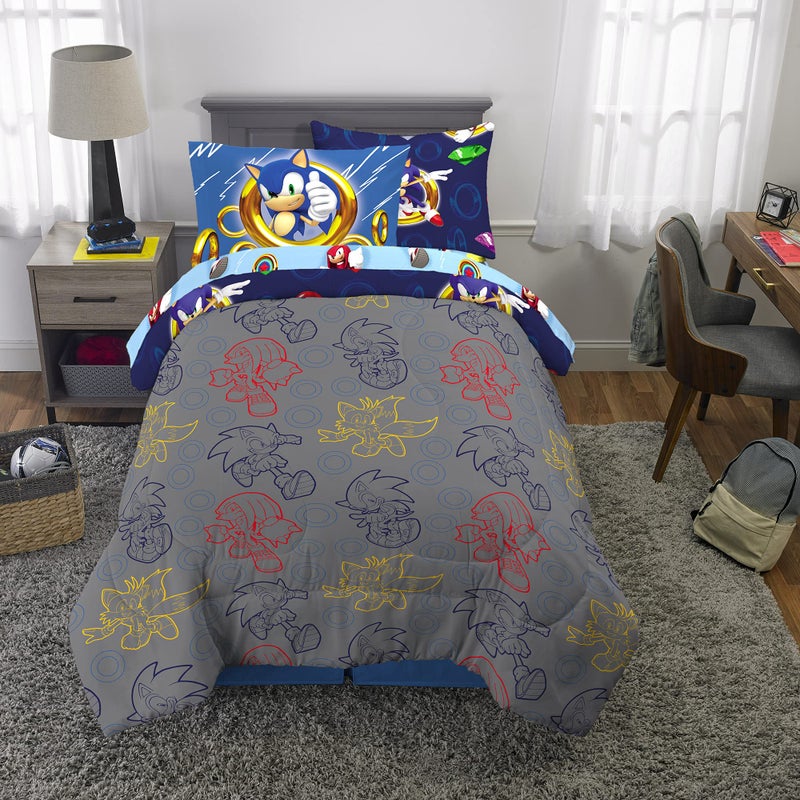 Franco Kids Bedding Super Soft Comforter and Sheet Set with Sham, 5 Piece Twin Size, Sonic The Hedgehog, Anime - Image 5