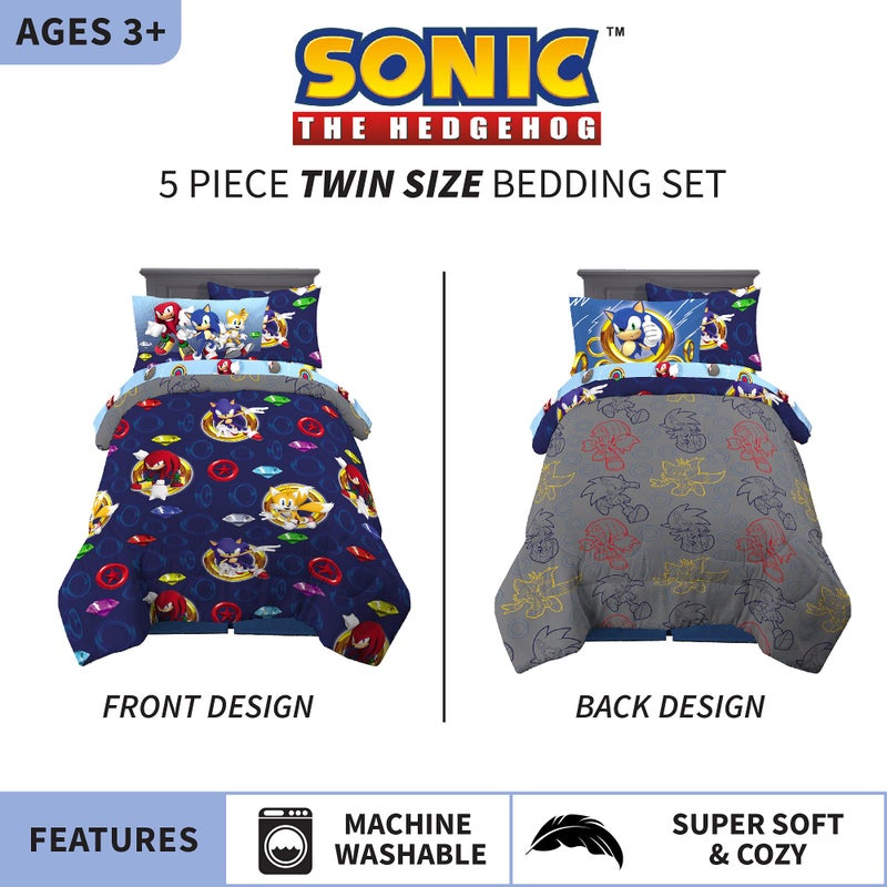 Franco Kids Bedding Super Soft Comforter and Sheet Set with Sham, 5 Piece Twin Size, Sonic The Hedgehog, Anime - Image 2