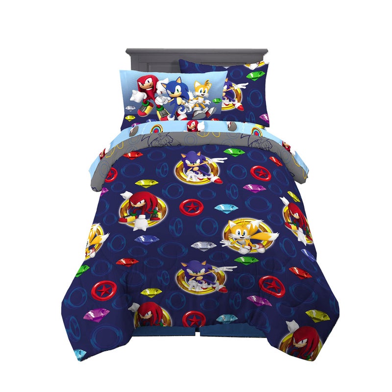 Franco Kids Bedding Super Soft Comforter and Sheet Set with Sham, 5 Piece Twin Size, Sonic The Hedgehog, Anime - Image 1