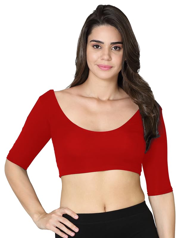 VSTAR Women's Viscose Blend Deep Neck Comfy Half Sleeve Blouse Red Medium - Image 1