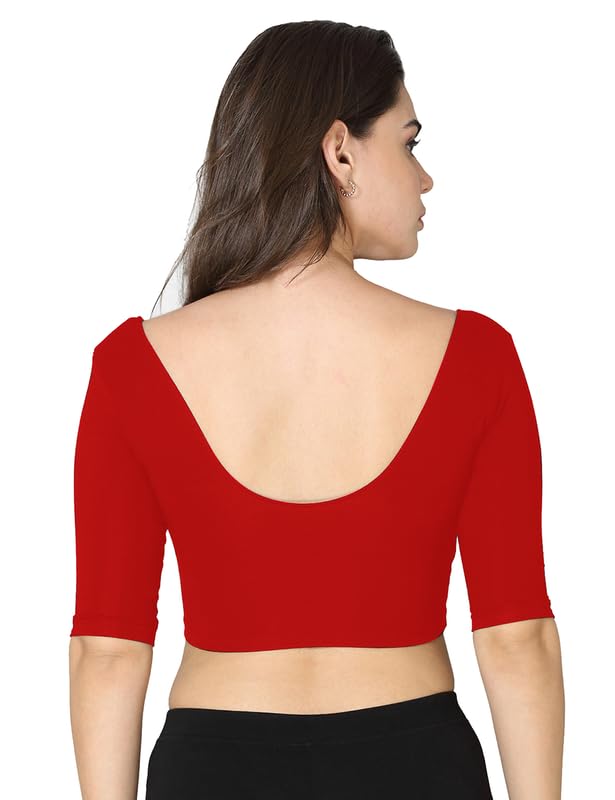 VSTAR Women's Viscose Blend Deep Neck Comfy Half Sleeve Blouse Red Medium - Image 2