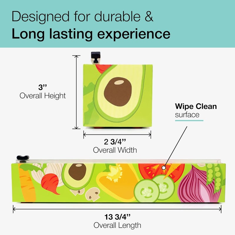 ChicWrap Veggies Refillable Plastic Wrap Dispenser - Includes One 12" x 250' Roll of Professional Grade Plastic Wrap - BPA Free and Kosher Certified - Reusable Dispenser w/Slide Cutter - Image 5