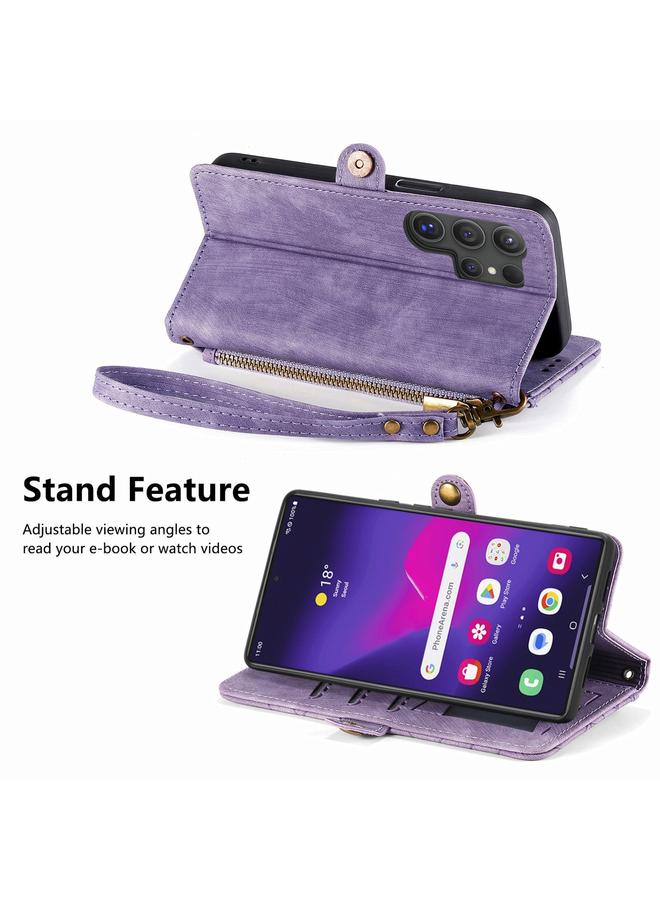 اس-توب جراب لهاتف Samsung Galaxy S24 Ultra 5G، جراب هاتف جلدي بسحاب هندسي ومشبك جانبي - Image 4