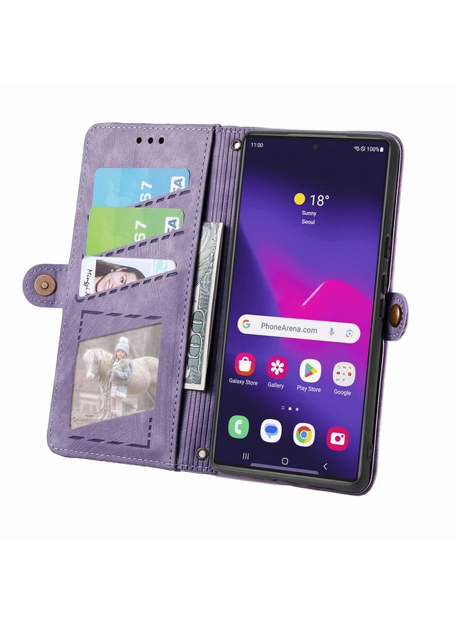 اس-توب جراب لهاتف Samsung Galaxy S24 Ultra 5G، جراب هاتف جلدي بسحاب هندسي ومشبك جانبي - Image 3