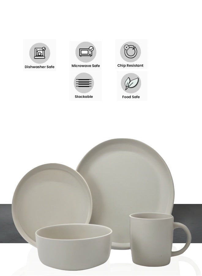Feelings Premium Beige Stoneware Dinner Set with Modern Finish – 16-Piece Collection Featuring 10.5″ Dinner Plates,  8″ Side Plates And  6″ Bowls & 14oz Mugs | Microwave & Dishwasher Safe | Everyday Dining Essential for Home & Kitchen - Image 3
