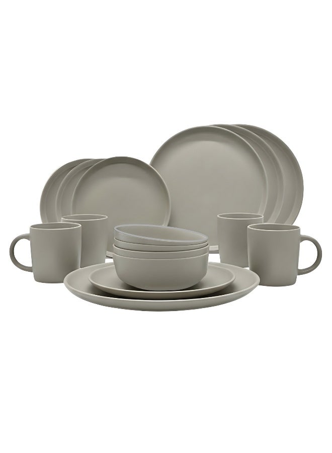 Premium Beige Stoneware Dinner Set with Modern Finish – 16-Piece Collection Featuring 10.5″ Dinner Plates, 8″ Side Plates And 6″ Bowls & 14oz Mugs | Microwave & Dishwasher Safe | Everyday Dining Essential for Home & Kitchen