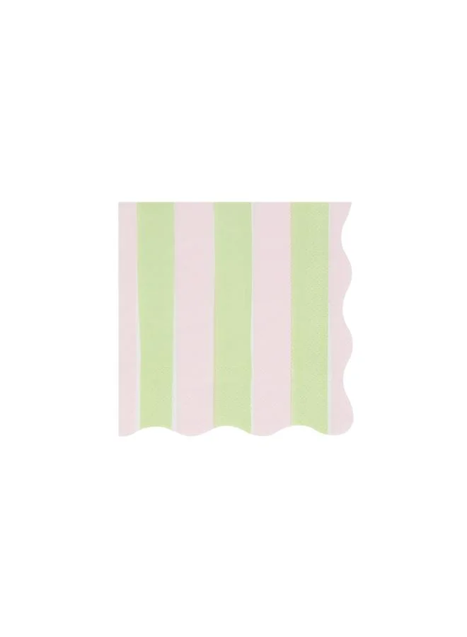 Meri Meri  Pastel Stripe Small Napkins - Pack of 16, 4 Colorways with Wavy Edges, 3-Ply Paper Party Napkins for Garden Parties, Picnics, Baby Showers, Cocktail Parties & Celebrations  | Best Price UAE