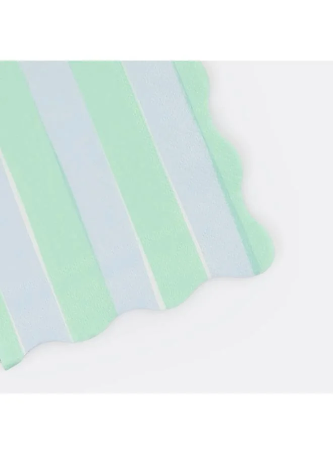 Meri Meri  Pastel Stripe Small Napkins - Pack of 16, 4 Colorways with Wavy Edges, 3-Ply Paper Party Napkins for Garden Parties, Picnics, Baby Showers, Cocktail Parties & Celebrations  | Best Price UAE