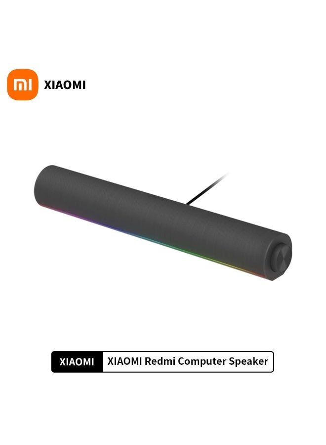 Xiaomi Original Xiaomi Redmi Computer Soundbar Speaker, Wired USB Desktop Sound Bar, Stereo Surround Bass Gaming Speaker with RGB LED Light, For PC Laptop Desktop Office Home Theater Gaming, Chinese Version BLack - Image 1