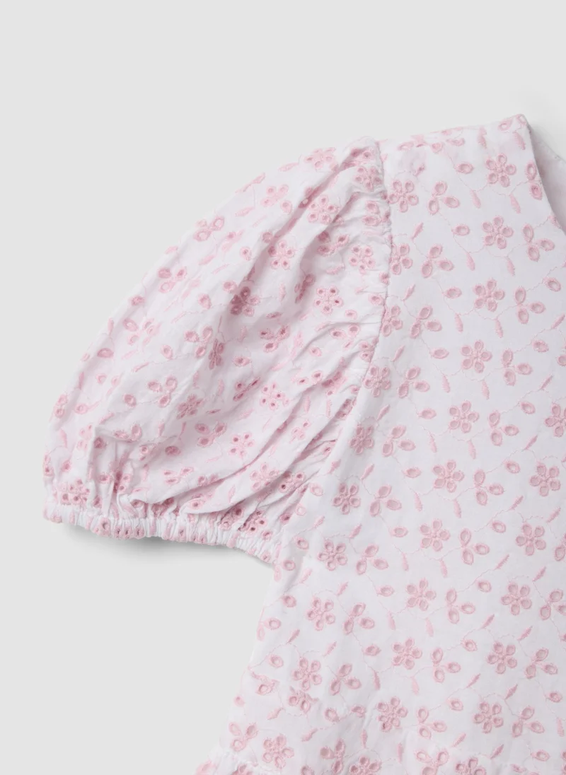 Ovs  OVS Pink Pure Cotton Dress With Broderie Anglaise Embroidery for Women | Best Price UAE
