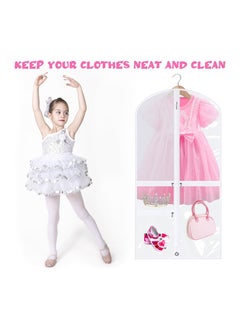 SYOSI 4 Pack Garment Bags for Dance Costumes Kids 40 Inch Clothing Bags for Hanging Clothes with 3 Clear Zipper Pocket Waterproof Garment Cover for Dance Competition, Travel, Closet Storage (White)  - Image 2
