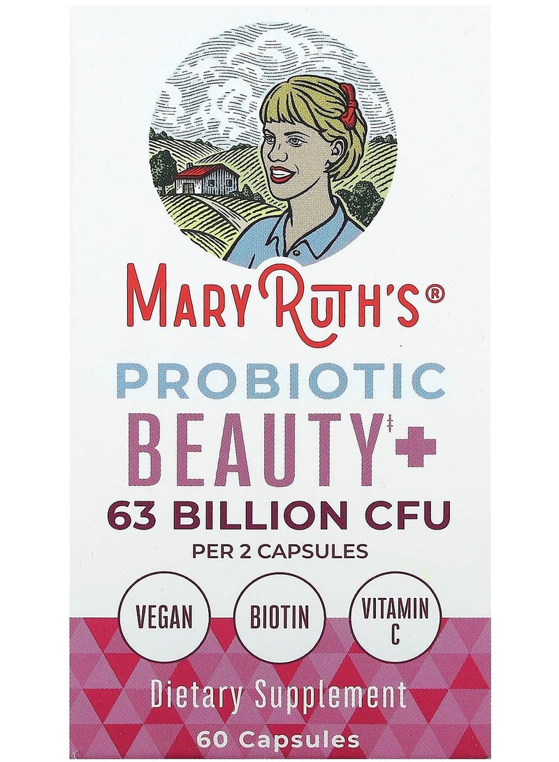 MaryRuth's Probiotic Beauty+, 63 Billion CFU, 60 Capsules (31.5 Billion CFU per Capsule)