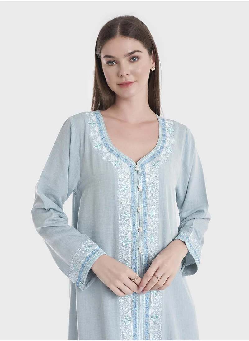 KASHKHA Solid Embroidered Maghrabi Panel Jalabiya