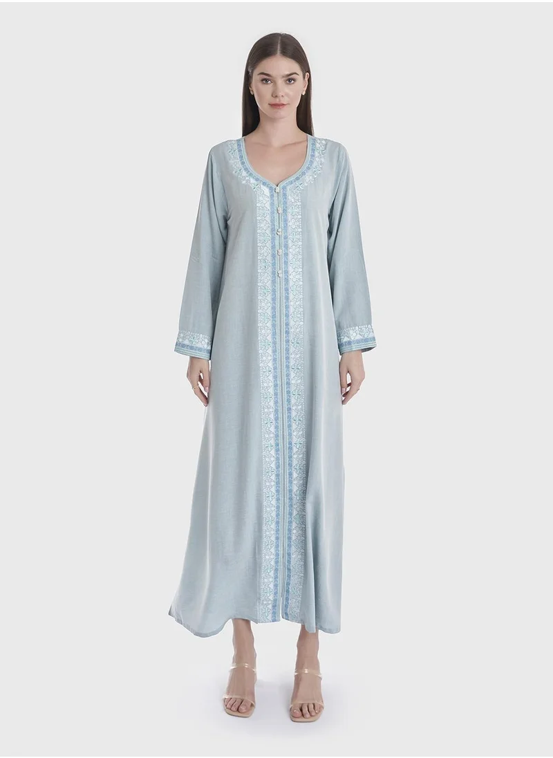 KASHKHA Solid Embroidered Maghrabi Panel Jalabiya