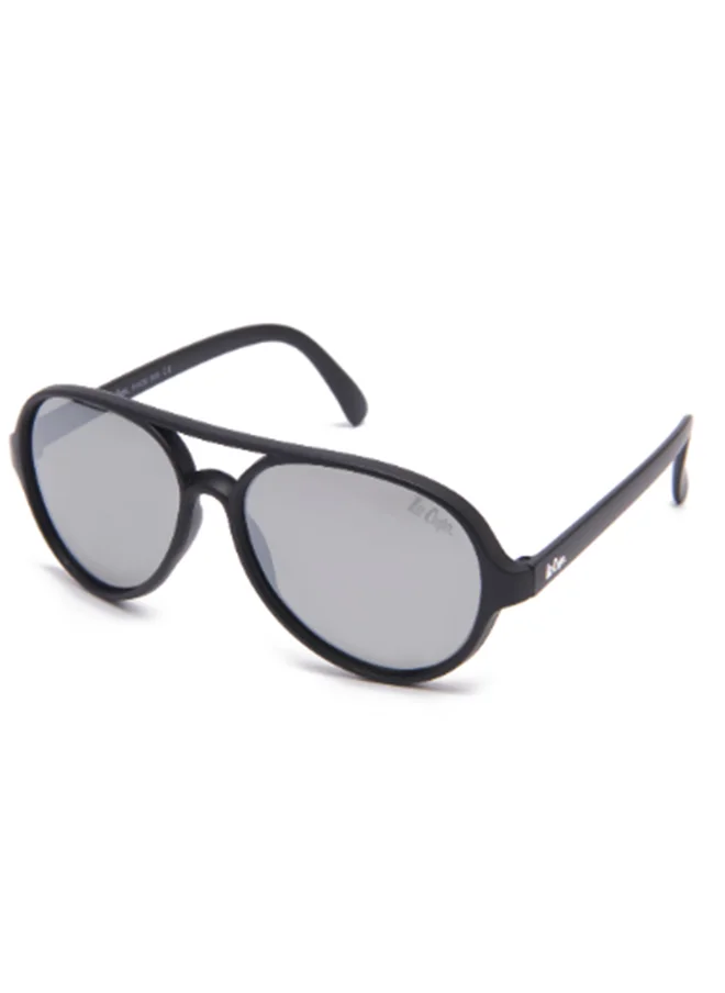 لي كوبر Polarized PC Silver Mirror with Aviator type, Round Shape55-16-120 mm Size, 0.74MM POLARZIED Lens Material, Black Frame Color