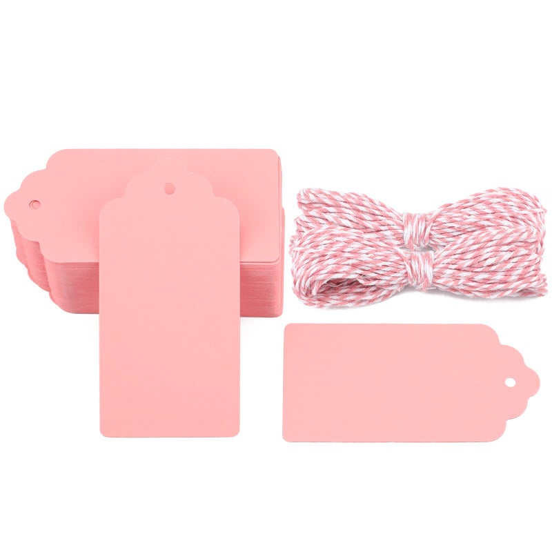 G2PLUS Pink Paper Gift Tags 100PCS Kraft Paper Tags with String 2x4 in Blank Hang Tag Wedding Favor Tag for Gift Wrapping Arts  Crafts Valentines Day Thanksgiving and Holiday Party Favors