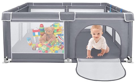 Baby Playpen 200x200cm Extra Large Playpen for Babies Kids Safe Play Center for Babies with Breathable Mesh and Zipper Door and Toddlers Gives Mommy a Break Grey