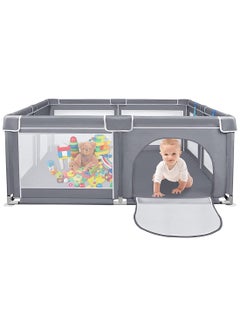 SKY-TOUCH Baby Playpen 200x200cm Extra Large Playpen for Babies Kids Safe Play Center for Babies with Breathable Mesh and Zipper Door and Toddlers Gives Mommy a Break Grey  - Image 1