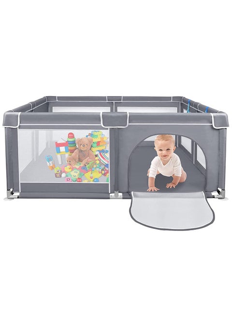 Baby Playpen 200x200cm Extra Large Playpen for Babies Kids Safe Play Center for Babies with Breathable Mesh and Zipper Door and Toddlers Gives Mommy a Break Grey