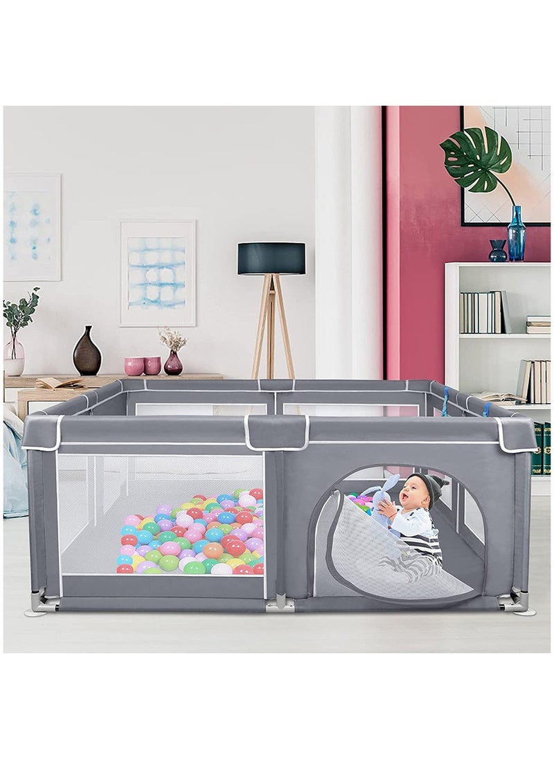 SKY-TOUCH Baby Playpen 200x200cm Extra Large Playpen for Babies Kids Safe Play Center for Babies with Breathable Mesh and Zipper Door and Toddlers Gives Mommy a Break Grey  - Image 3